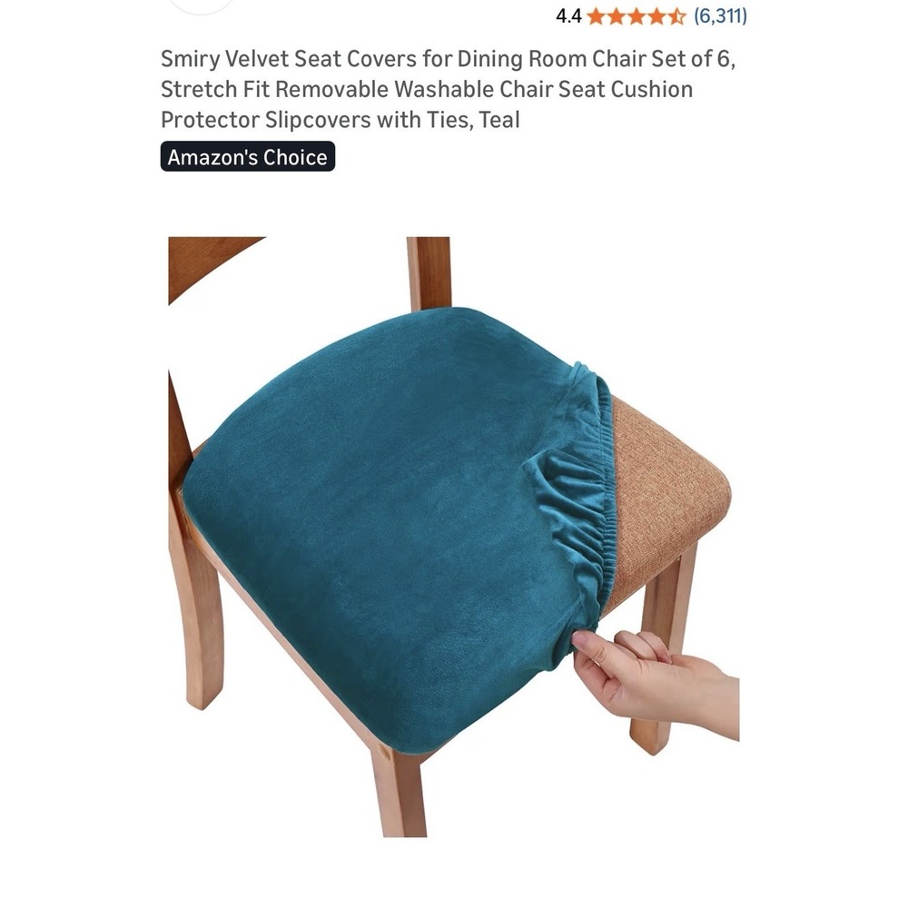 Velvet Seat Covers for Dining Room‎ Chair Set of 6 Stretch Fit Removable Washabl
